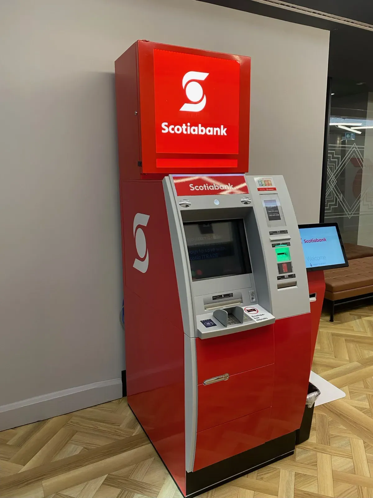 Scotiabank free-standing ATM enclosure with illuminated topper